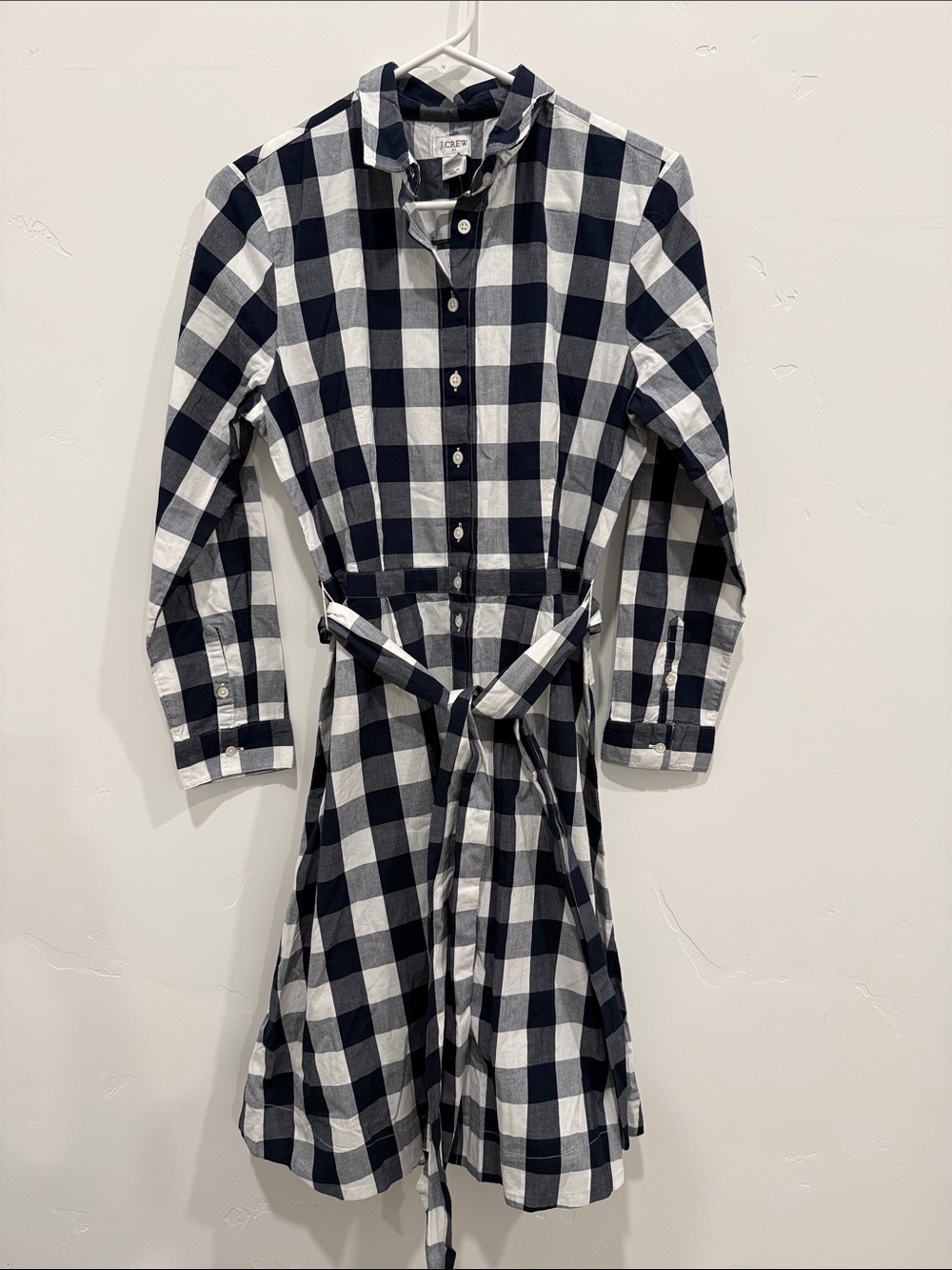 J. Crew Black and White Buffalo Check Long-Sleeve Shirt Dress